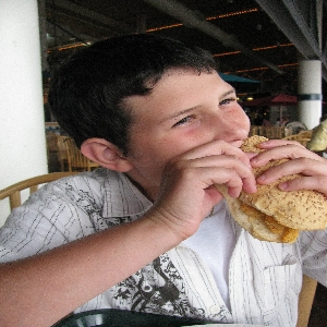 zack eating shrimp po boy